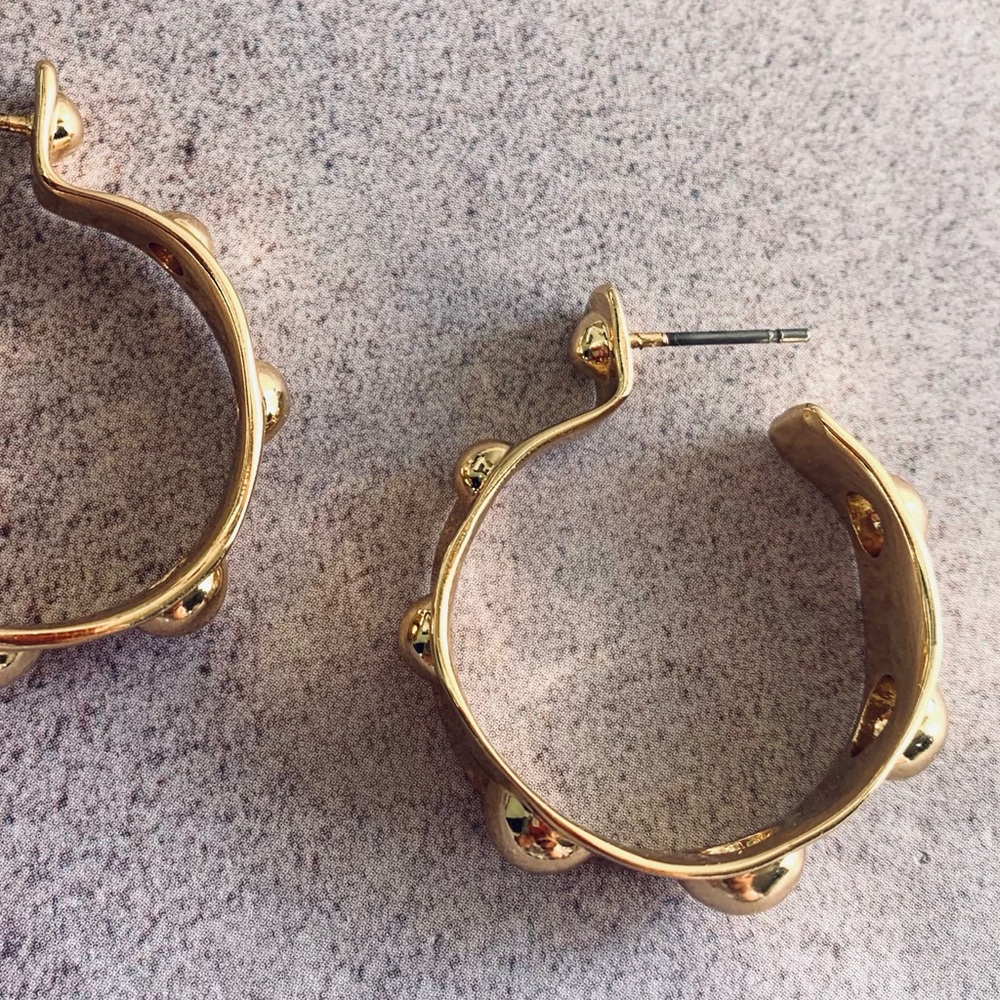 ALEXIS BITTAR• Gold Byzantine Sculpted Raised Repoussé Molten Dots Hoop Earrings - Picture 6 of 13